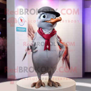 Gray Dove mascot costume character dressed with a Suit and Scarves