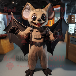 Brown Bat mascot costume character dressed with a Bodysuit and Suspenders