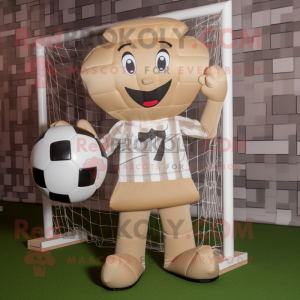 Beige voetbalgoal mascotte...