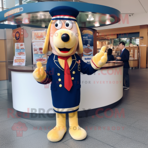 Navy Hot Dog mascot costume character dressed with a Blazer and Pocket squares