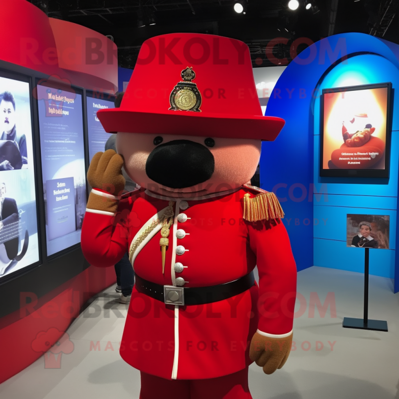Red British Royal Guard mascot costume character dressed with a Swimwear and Backpacks