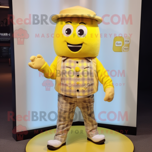 Yellow Chocolates mascot costume character dressed with a Oxford Shirt and Caps