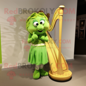 Lime Green Celtic Harp mascot costume character dressed with a Shorts and Shoe laces