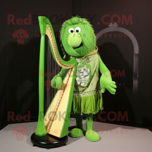 Lime Green Celtic Harp mascot costume character dressed with a Shorts and Shoe laces
