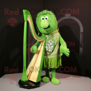 Lime Green Celtic Harp mascot costume character dressed with a Shorts and Shoe laces