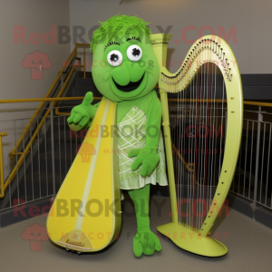 Lime Green Celtic Harp mascot costume character dressed with a Shorts and Shoe laces