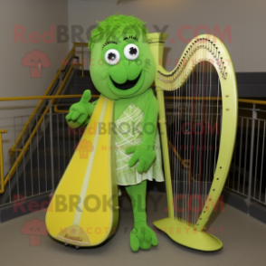 Lime Green Celtic Harp mascot costume character dressed with a Shorts and Shoe laces