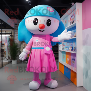 Sky Blue Pink mascot costume character dressed with a Midi Dress and Beanies