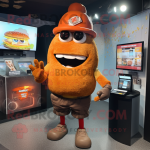 Rust Burgers mascot costume character dressed with a T-Shirt and Digital watches