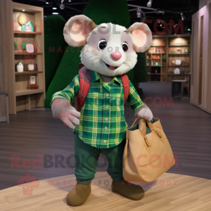 Green Dormouse mascot costume character dressed with a Flannel Shirt and Handbags