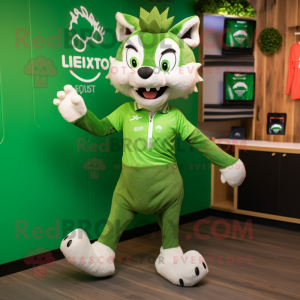 Green Lynx mascot costume character dressed with a Running Shorts and Tie pins