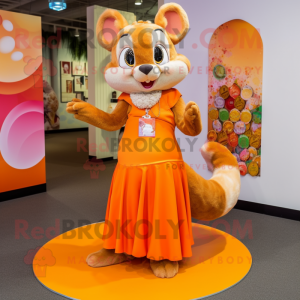 Orange Dormouse mascot costume character dressed with a Maxi Skirt and Necklaces