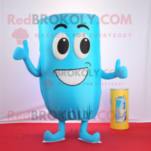 Cyan Soda Can maskot kostym...