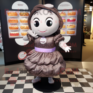 Gray Chocolates mascot costume character dressed with a Circle Skirt and Rings