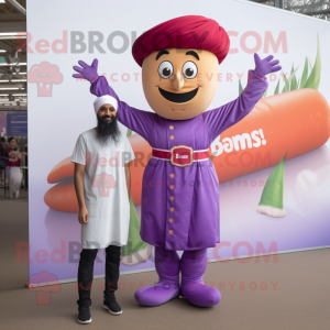 Lavender Tikka Masala mascot costume character dressed with a Chinos and Cummerbunds