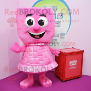 Pink Candy Box mascot costume character dressed with a Cover-up and Clutch bags