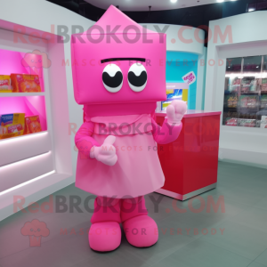 Pink Candy Box mascot costume character dressed with a Cover-up and Clutch bags