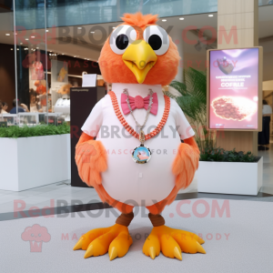Peach Hawk mascot costume character dressed with a Poplin Shirt and Necklaces