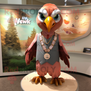 Peach Hawk mascot costume character dressed with a Poplin Shirt and Necklaces