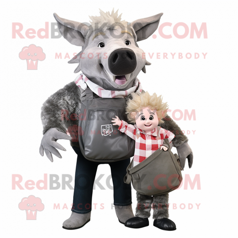 Gray Wild Boar mascot costume character dressed with a Mom Jeans and Handbags