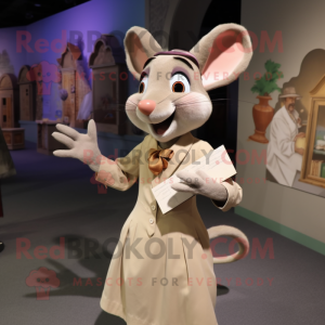 Tan Ratatouille mascot costume character dressed with a Dress and Bow ties