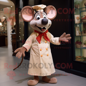 Tan Ratatouille mascot costume character dressed with a Dress and Bow ties