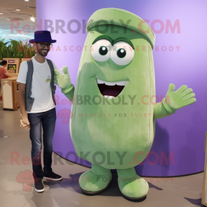 Lavender Cucumber mascot costume character dressed with a Boyfriend Jeans and Watches