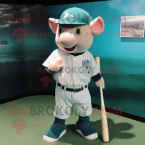Teal Pig mascot costume character dressed with a Baseball Tee and Pocket squares