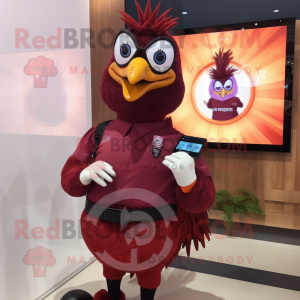 Maroon Pheasant mascot costume character dressed with a Shift Dress and Smartwatches