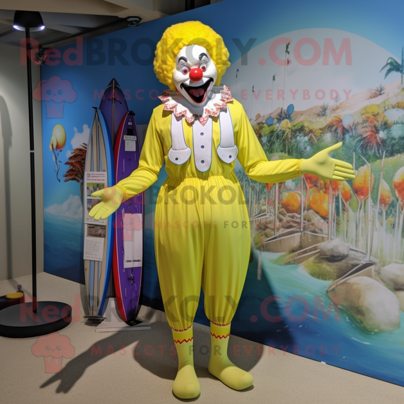 Lemon Yellow Evil Clown mascot costume character dressed with a Board  Shorts and Suspenders - Mascot Costumes - Redbrokoly.com Sizes L (175-180CM)