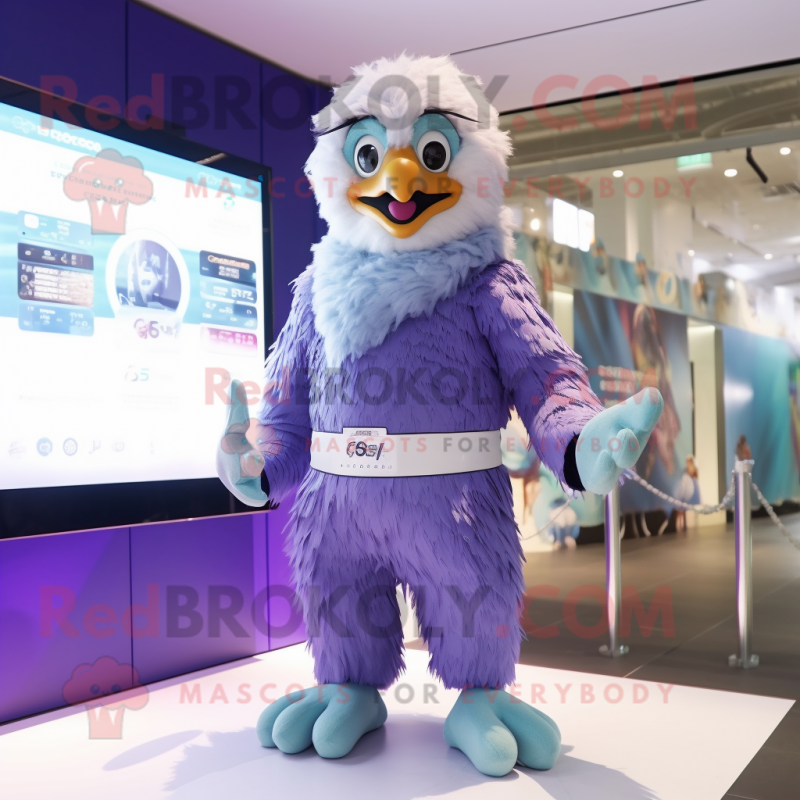 Lavender Eagle mascot costume character dressed with a One-Piece Swimsuit and Digital watches