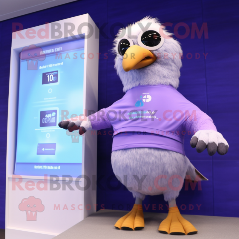 Lavender Eagle mascot costume character dressed with a One-Piece Swimsuit and Digital watches