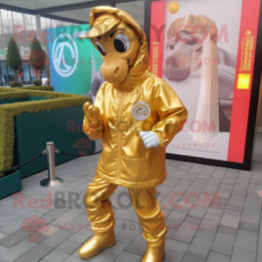 Gold Horseshoe mascot costume character dressed with a Parka and Anklets