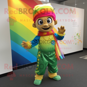 Gold Rainbow mascot costume character dressed with a Playsuit and Beanies