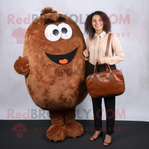 Brown Meatballs mascot costume character dressed with a Blouse and Briefcases