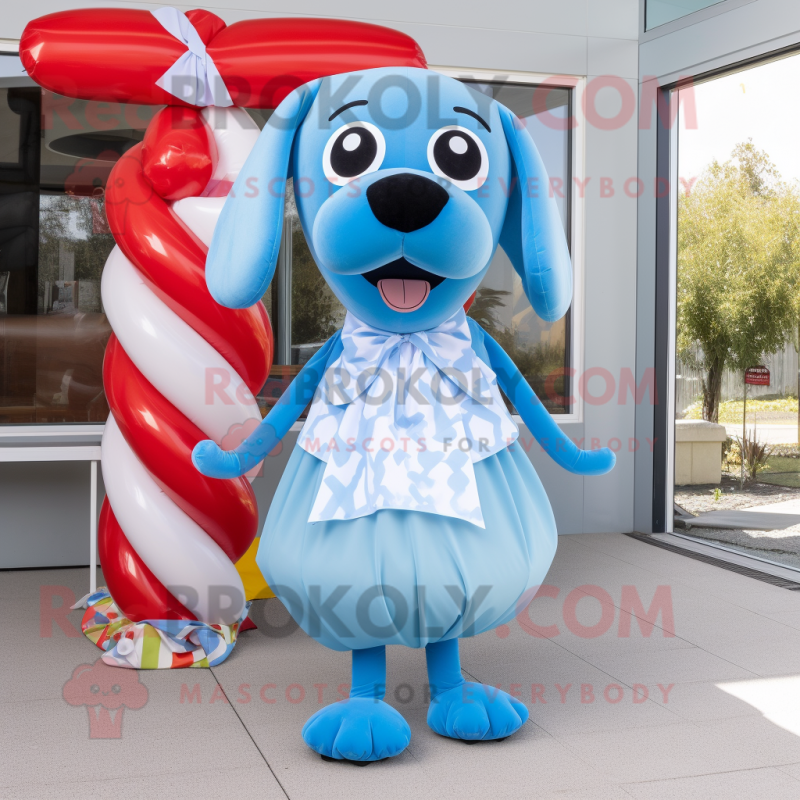 Sky Blue Hot Dogs mascot costume character dressed with a Skirt and Bow ties