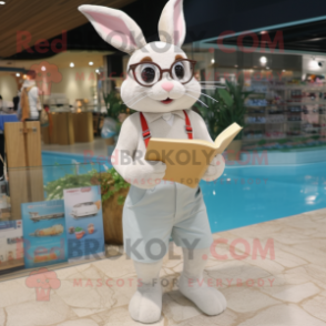 nan Wild Rabbit mascot costume character dressed with a One-Piece Swimsuit and Reading glasses