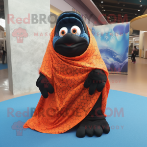 Black Clown Fish mascot costume character dressed with a Cover-up and Shawls