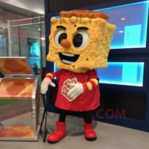 Red Grilled Cheese Sandwich mascot costume character dressed with a Shorts and Bracelet watches