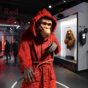 Red Chimpanzee mascot costume character dressed with a Coat and Hairpins