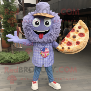 Lavender Pizza Slice mascot costume character dressed with a Chambray Shirt and Hairpins