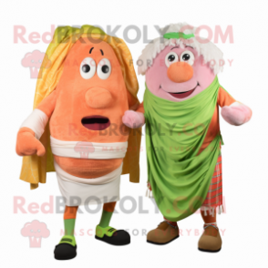Peach Corned Beef And Cabbage mascot costume character dressed with a Board Shorts and Scarves