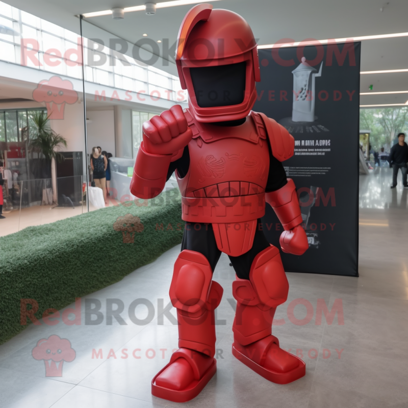 Red Spartan Soldier mascot costume character dressed with a Suit Pants and Hairpins