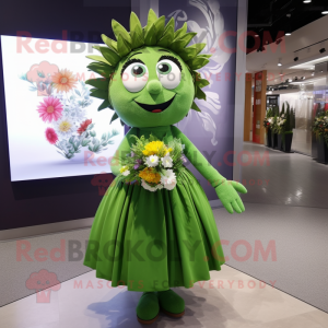 Olive Bouquet Of Flowers mascot costume character dressed with a A-Line Skirt and Bracelet watches