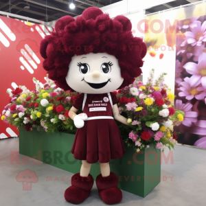 Maroon Bouquet Of Flowers mascot costume character dressed with a Mini Skirt and Suspenders