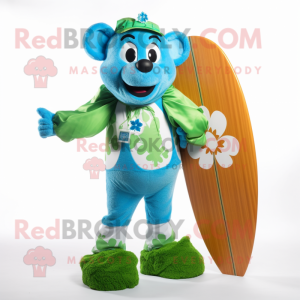 Blue Bunch Of Shamrocks mascot costume character dressed with a Board Shorts and Ties