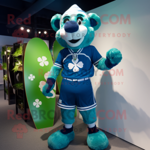 Blue Bunch Of Shamrocks mascot costume character dressed with a Board Shorts and Ties