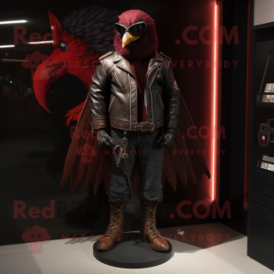 Maroon Crow mascot costume character dressed with a Moto Jacket and Anklets