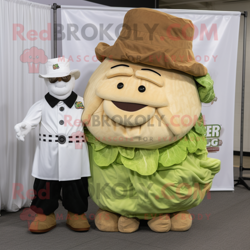 Tan Corned Beef And Cabbage mascot costume character dressed with a Poplin Shirt and Caps