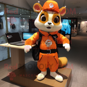 Orange Flying Squirrel mascot costume character dressed with a Leggings and Briefcases